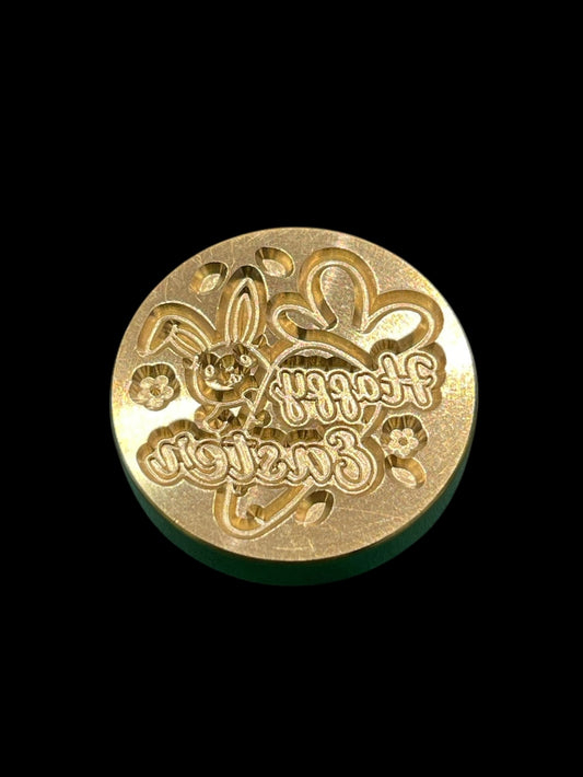 NYHET! Lakkstempel- wax sealing coin- «Happy Easter» med kanin og gulrot.Ø:25mm