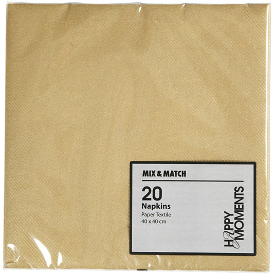 Servietter - Gull - 20 stk - str 40x40 cm middag.