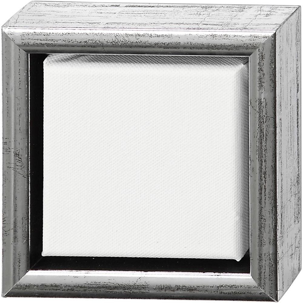 Lerret / canvas med antikk sølvfarget ramme  str: 14 cm x 14cm