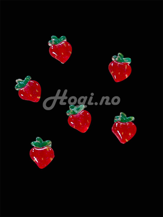 Miniatyr / minifigur - charms - hjerteformet jordbær 6 stk