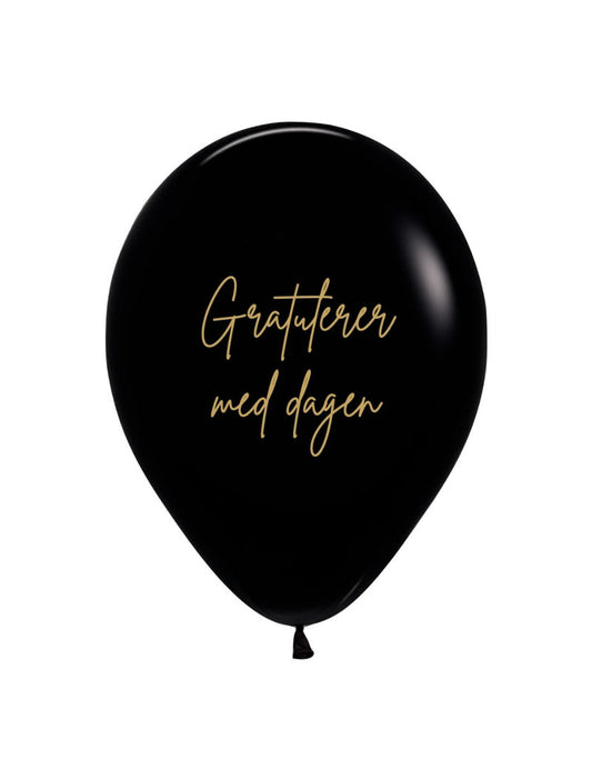 Ballonger - med norsk tekst : Gratulerer med dagen - Sort 30cm, 12stk pr pk