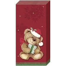 Lommetørkler - Christmas Teddy red  - Pocket Tissues 10 stk I pk 21x21cm