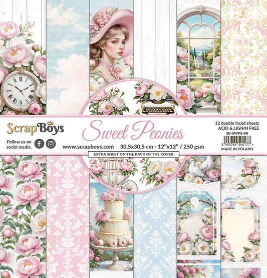 ScrapBoys  arkpakke / paper pack  Sweet peonies  12' x 12'