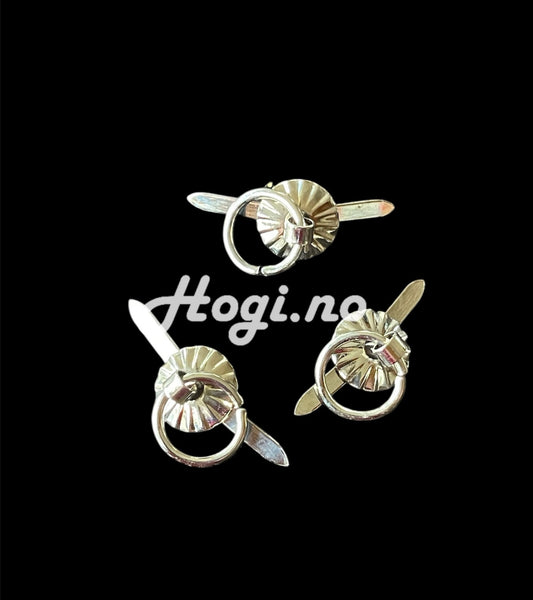 5 stk Håndtak med splittbindersfeste- sølvfarget  metall - Ø ca 11mm