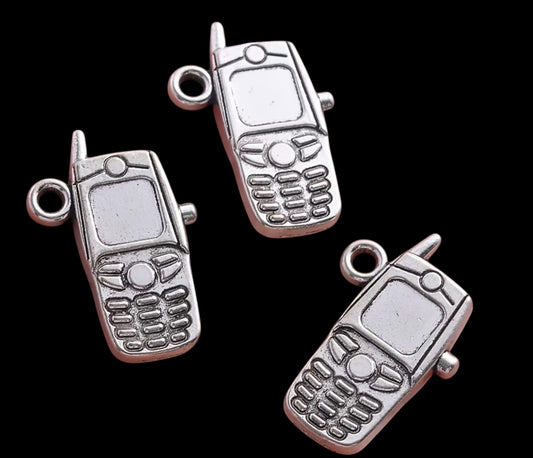 Charms - miniatyr - minifigur  - metallcharms -  mobil / telefon  sølvfarget 3 stk