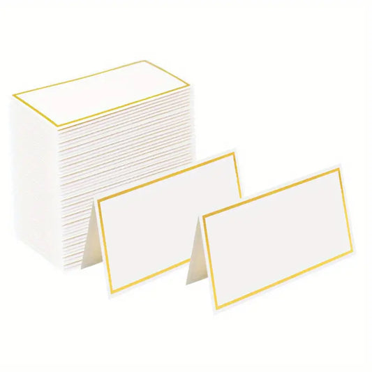 Bordkort, str. 8,5x5 cm, hvit med gull ramme 10 stk