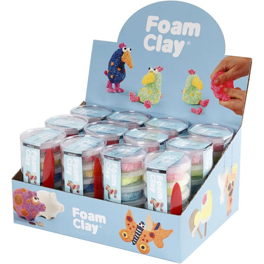 Foam Clay med flott METALLIC EFFEKT - lufttørkende leire sett 6 stk bokser 14 g