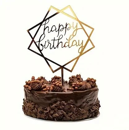 Bursdag / Fest - kakedekor akryl - «happy birthday»  speil gull