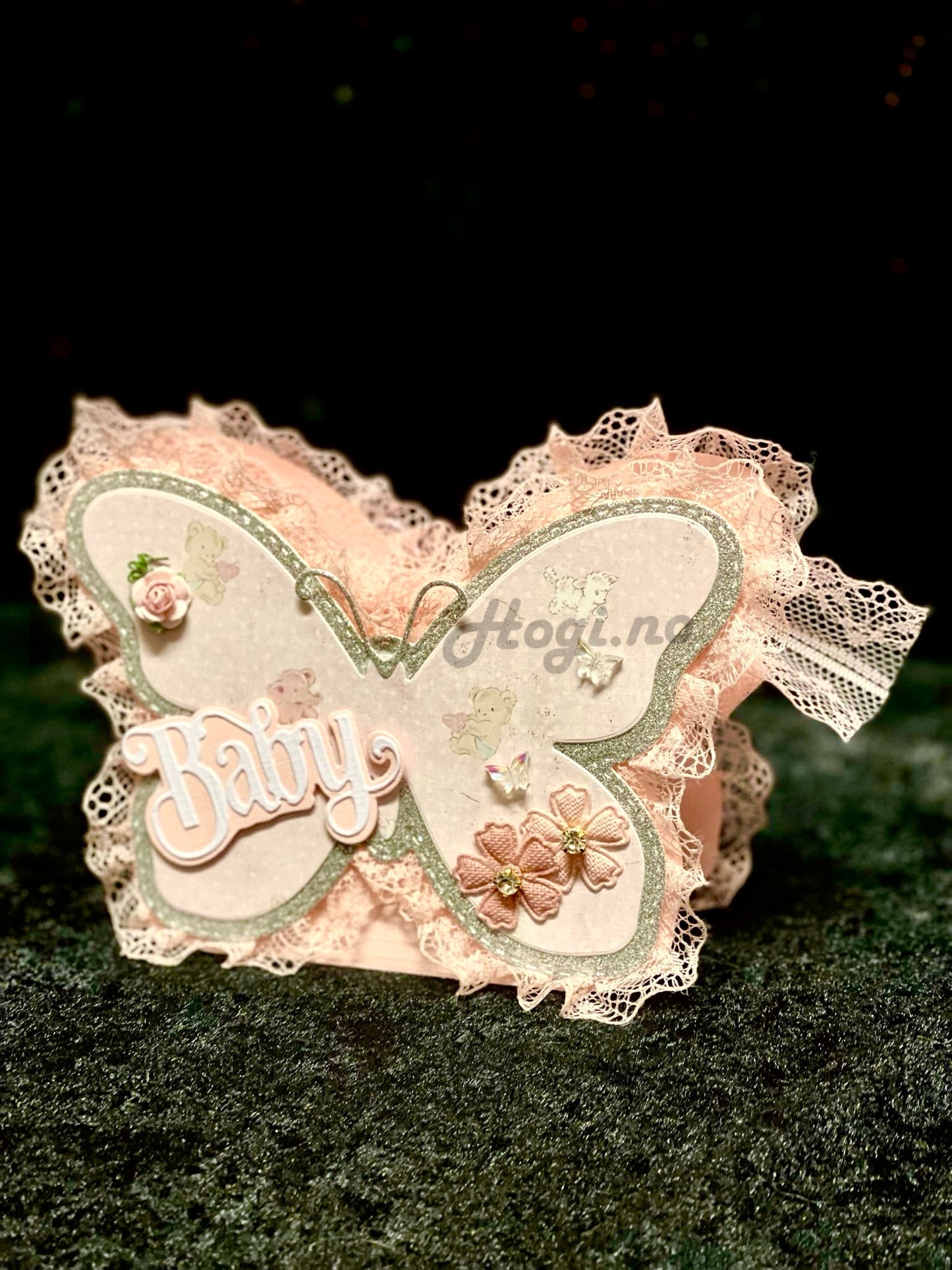 Kartong ensfarget lys rosa / babyrosa 12x12 250g linstruktur