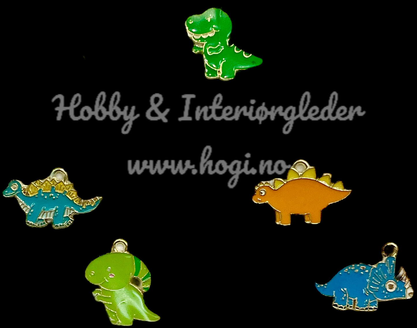 Charms - metallcharms - miniatyr : Dinosaur  2 stk pr pk  assortert