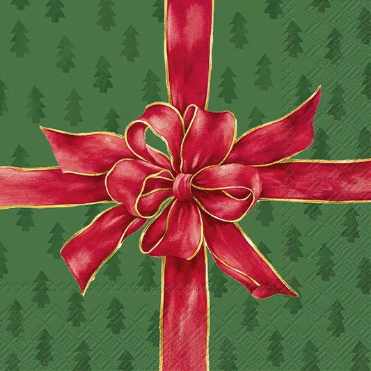Servietter - lunsj - Christmas Bow green red - Lunsjserviett 20 stk 3-lags 33x33cm