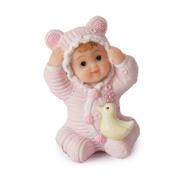Kaketopp/ kakepynt/ borddekor - Baby med and Rosa, 5,5 cm