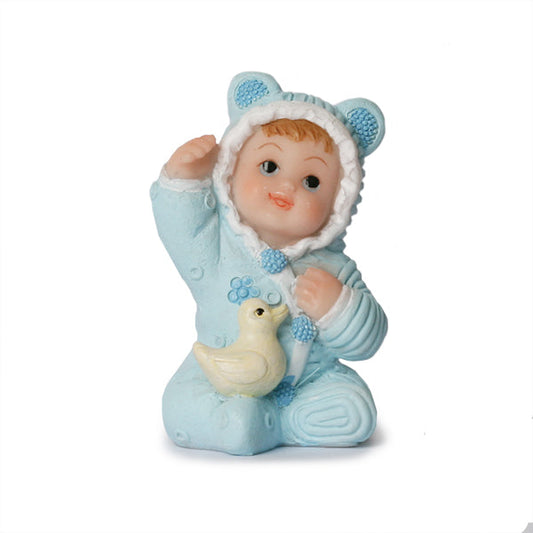 Kaketopp/ kakepynt/ borddekor - Baby med and Blå, 5,5 cm
