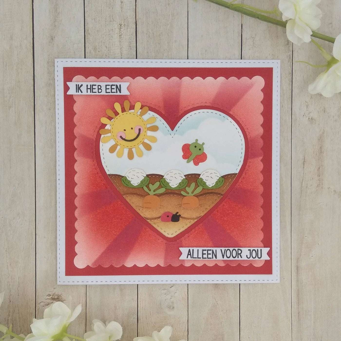 Dies sett - hjerte med banner og blomsterdies/ Bloemenhart Banner (CDSN-0219)