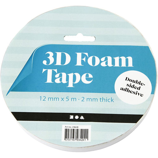 3d - Foam tape HVIT bredde:12mm x 2mm x 5meter