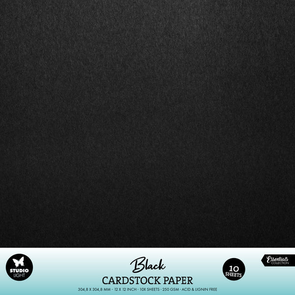 Studio Light sort kartong 10 stk 12x12 black cardstock paper