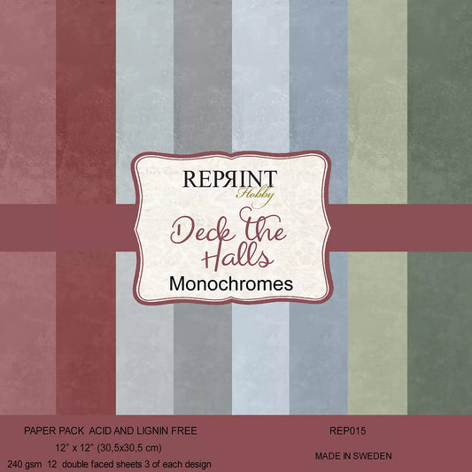 NYHET! Reprint ensfarget kartong - Deck the halls - Monocromes 12x12