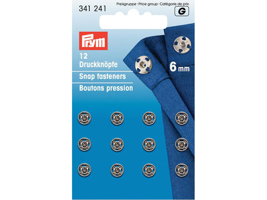 Prym trykknapper 6mm 12 stk sølvfarget