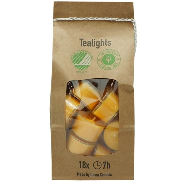 Telys - Gul - 18stk - 7t brenntid -gjennomsiktig plastkopp.