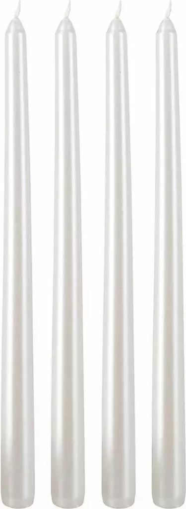 Kronelys - Glanset perlehvit 30cm  4stk