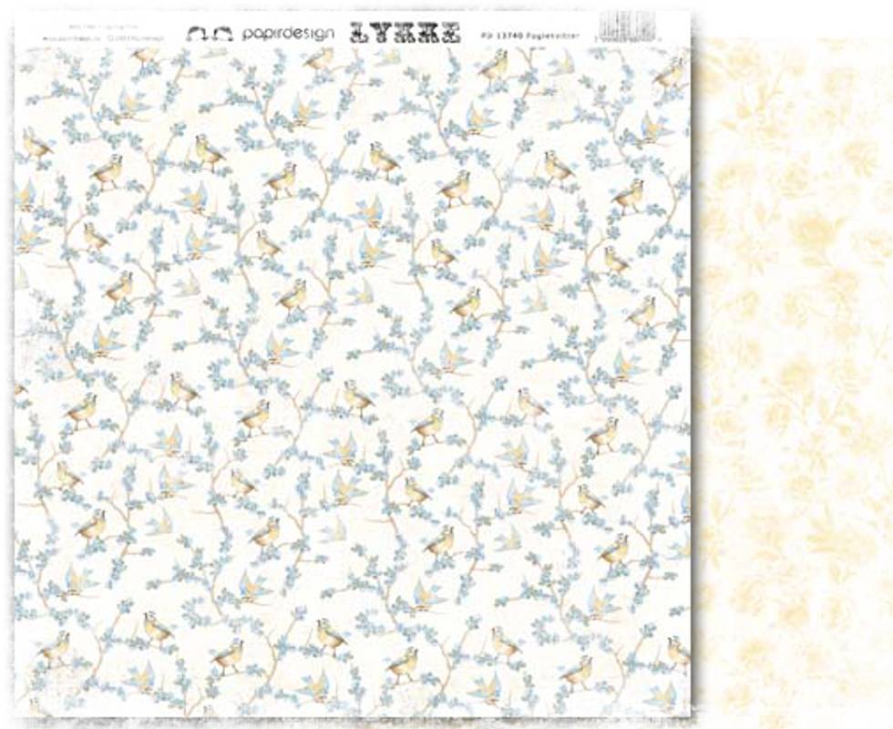 Papirdesign Mønsterark 12´x12´ - Lykke  - Fuglekvitter -  PD13740