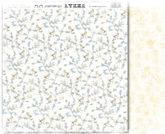 Papirdesign Mønsterark 12´x12´ - Lykke  - Fuglekvitter -  PD13740