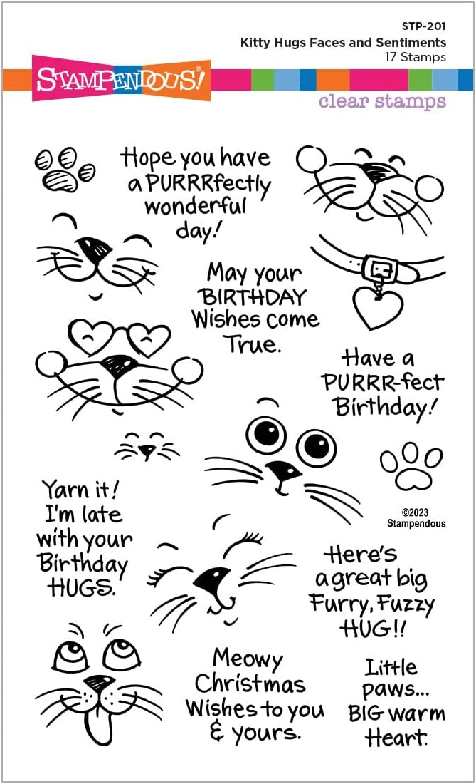 Stampendous - Kitty Hugs Faces and Sentiments Clear Stamp