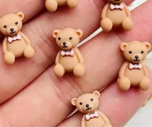 Charms - miniatyr - Teddybjørn bamse med sløyfe rundt halsen 4 stk