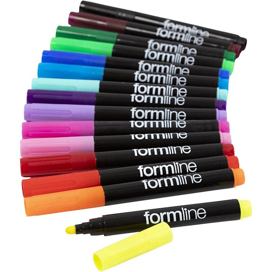 Formline - Tekstiltusjer  ass.farger   1 Pk., 15 Stk., Strek 4-5 mm.
