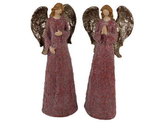 Engel - rød og gull glitter - h:25,5 cm