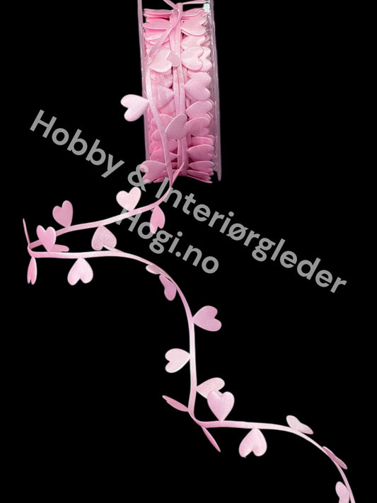 Bånd -silkebånd - lys rosa - bånd med hjertekant.