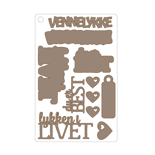 NYHET! Vennelykke, selvklebende laserkutt på plate 9x14cm