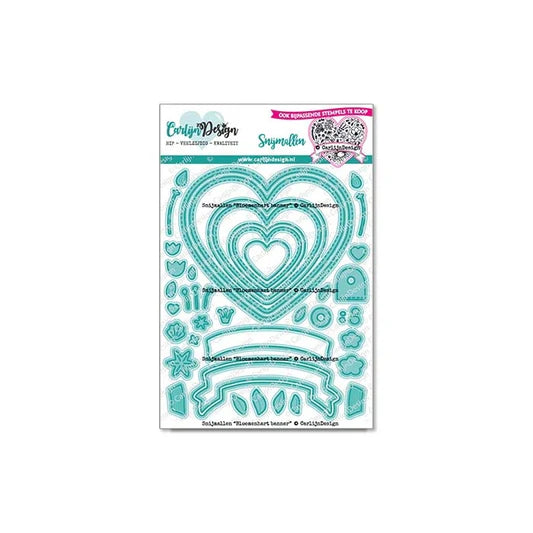 Dies sett - hjerte med banner - Bloemenhart Banner Snijmallen (CDSN-0219)