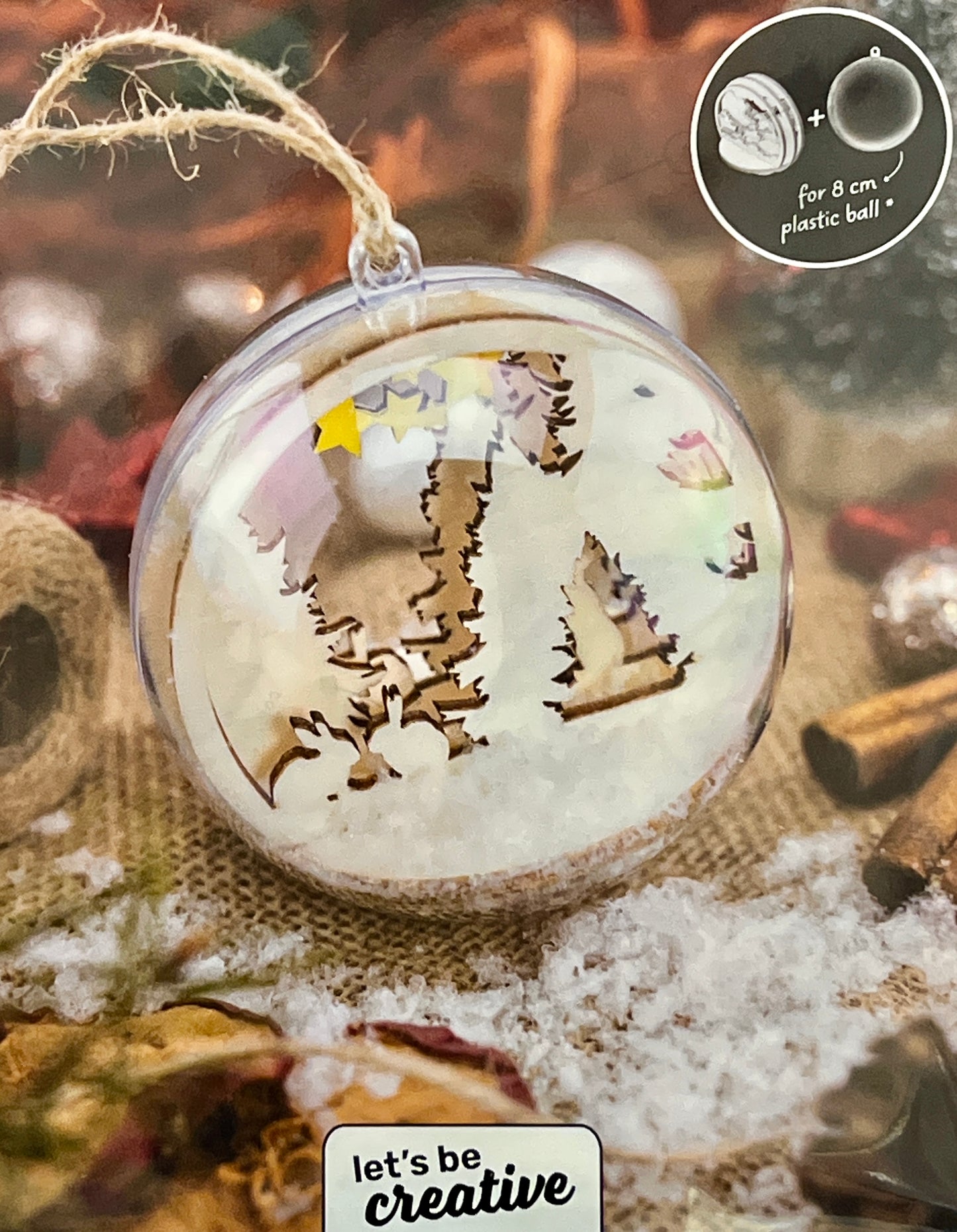 3D Figursett i tre til julekuler – Julekule Ø: 78mm