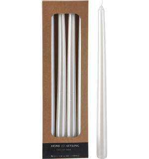 Kronelys - Glanset perlehvit 30cm  4stk