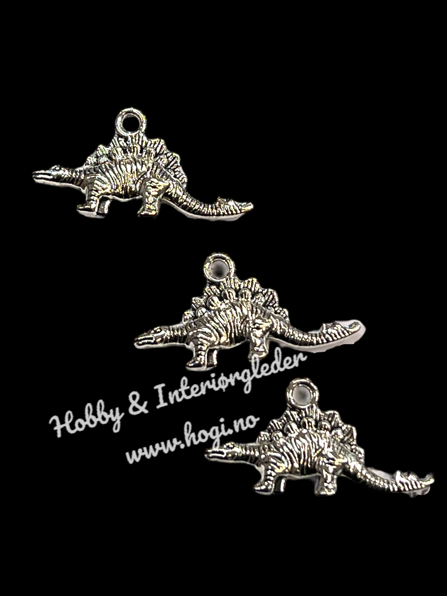 Charms - metallcharms - miniatyr : sølvfarget metallcharms Dinosaurer  3 stk pr pk
