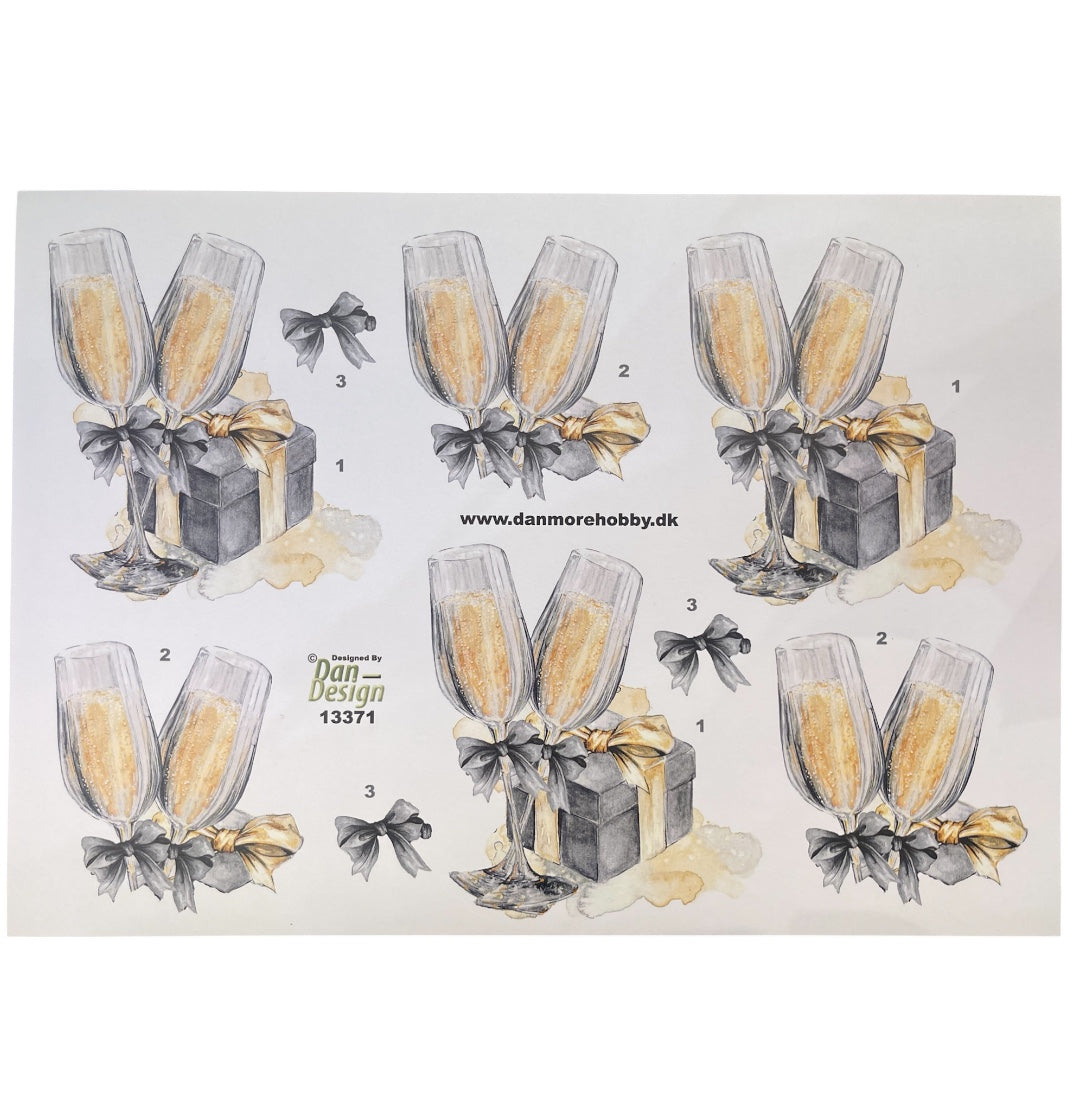 3D klippark - champagne glass med gave 🎁🥂