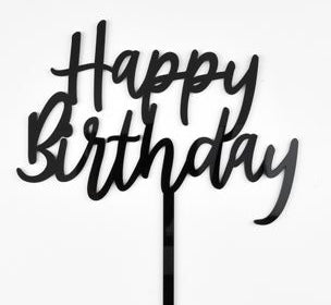 Bursdag / Fest - kakedekor akryl - «Happy birthday» Speil svart
