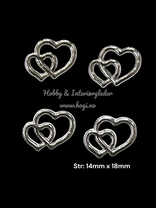 Charms - doble hjerter  - 4 stk - velg farge.