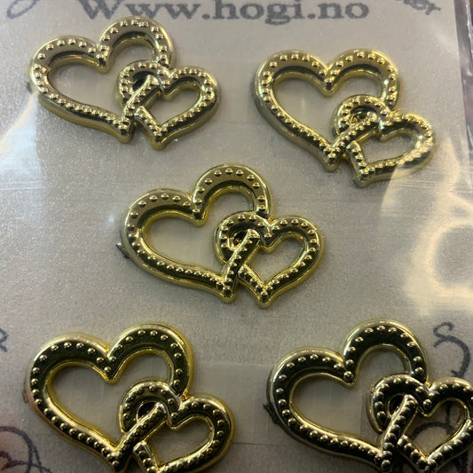 Charms - hjerte - gull hjerter sammen 5 stk