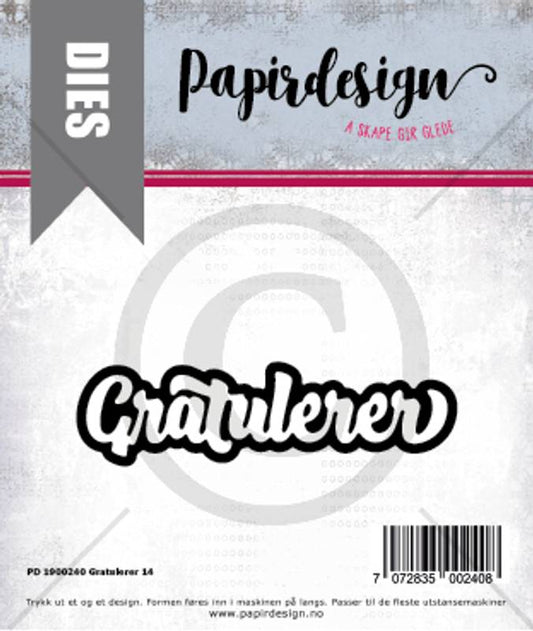 Papirdesign tekstdie -  Gratulerer 14 -  die m/skyggedie pd 1900240