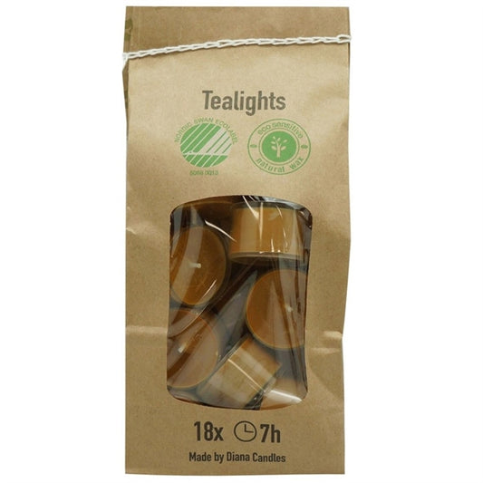 Telys - senneps gul/ oker - 18stk - 7t brenntid - gjennomsiktig plastkopp