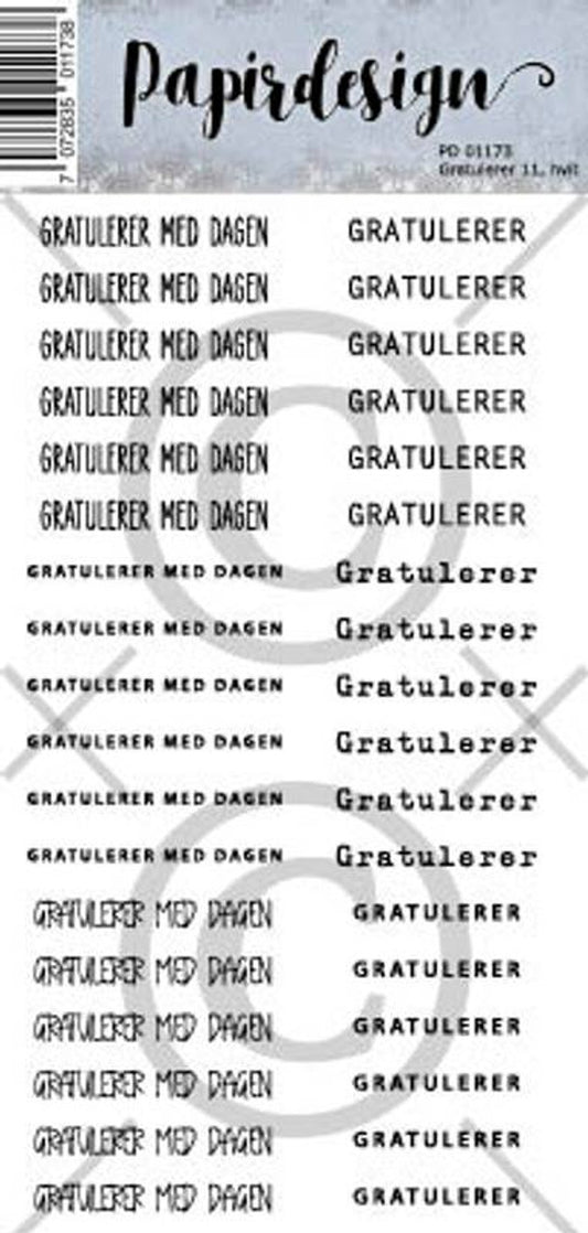Papirdesign klistremerker -Gratulerer 11, hvit  - pd01173