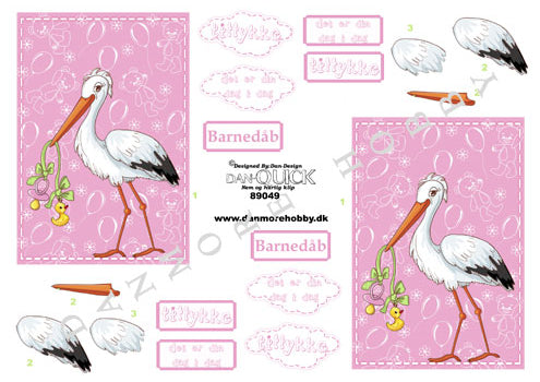 3D klippark baby - stork -rosa