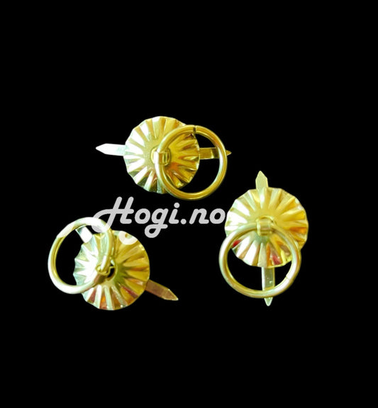 5 stk Håndtak med splittbindersfeste- gullfarget  metall - Ø ca 18mm