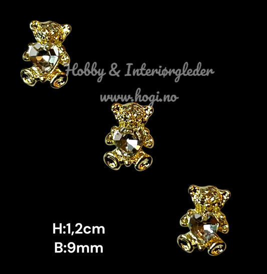 Charms - miniatyr - minifigur  - gullfarget bamse med bling hjerte 🧸💎