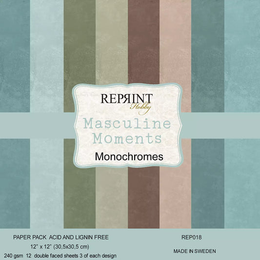 NYHET! Reprint ensfarget kartong - Masculine moments - Monocromes 12x12