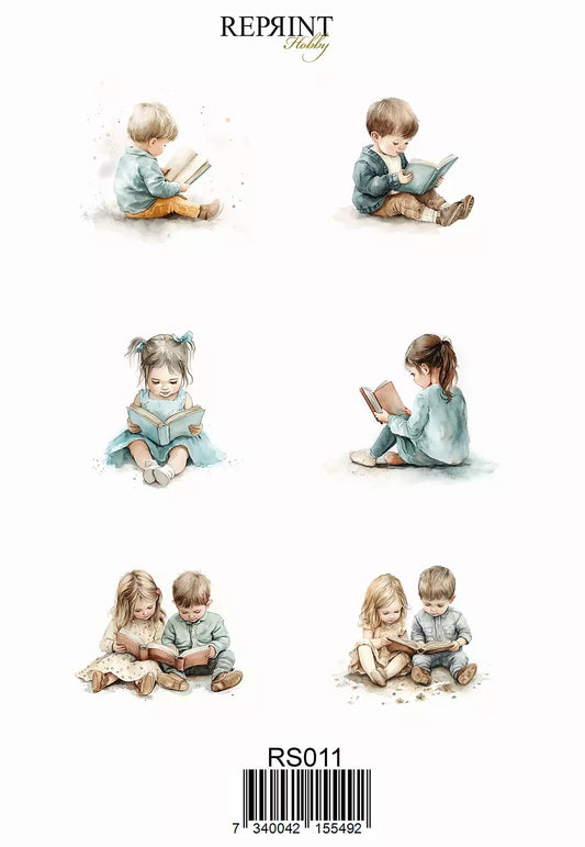 NYHET! Reprint klistremerker - The bookshop Collection - children reading 11x16cm
