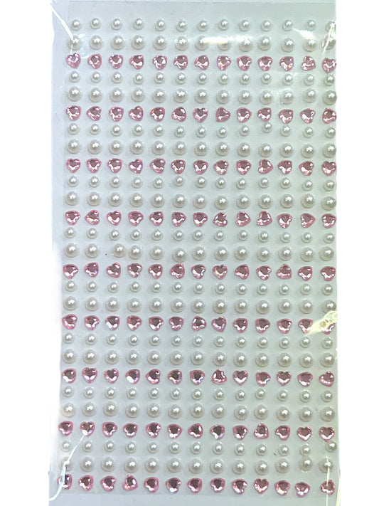 Halvperler - Halvperle og bling/strass hjerte - 351 assortert