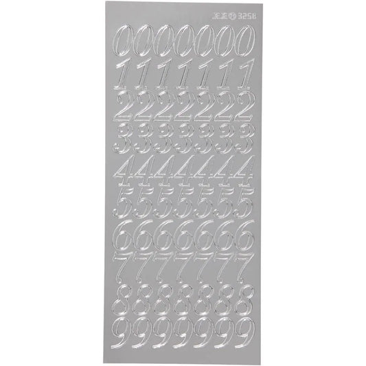 Klistremerke / stickers - tall 0-9 - store - sølv